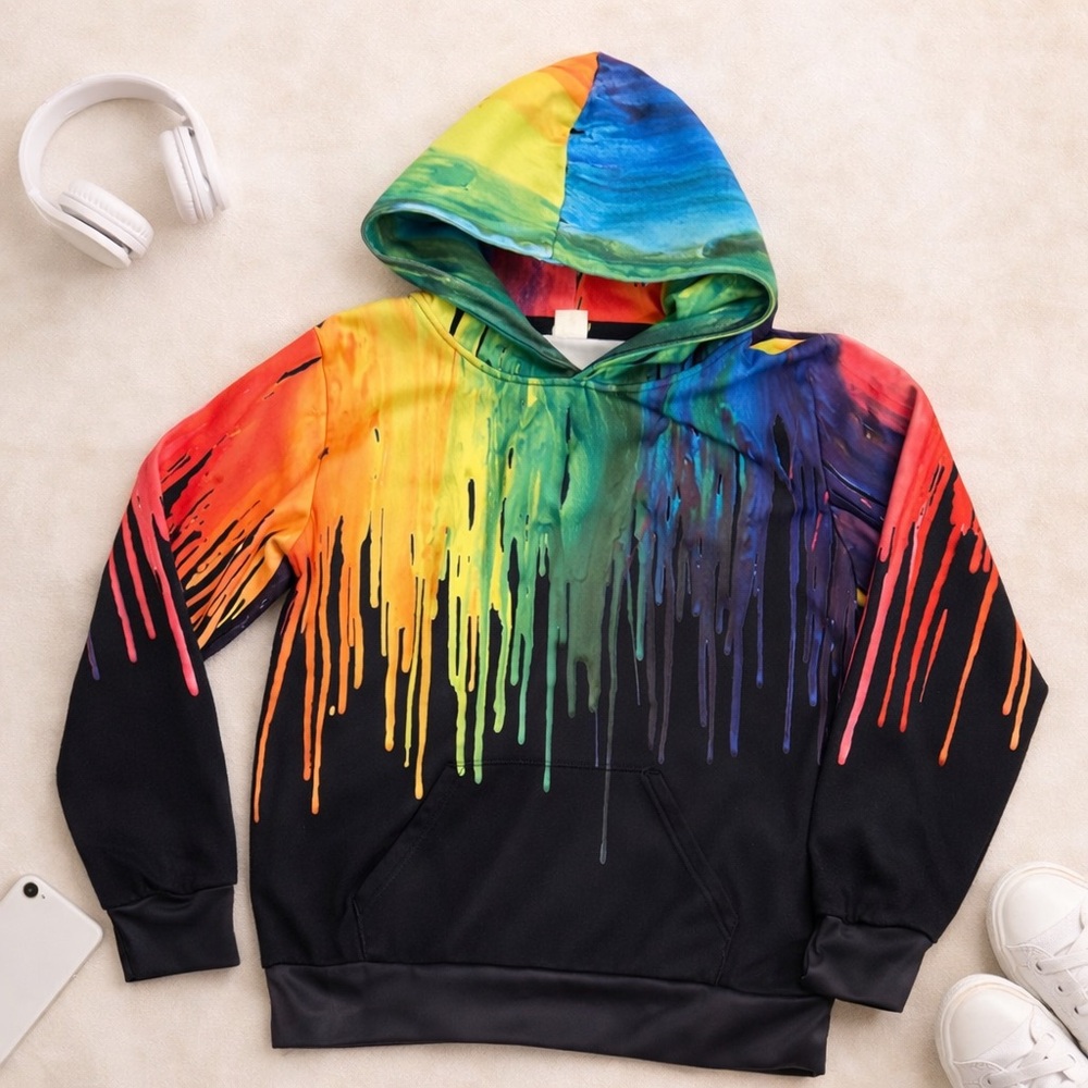 Kids Rainbow Paint Drip Hoodie XXL hoodie